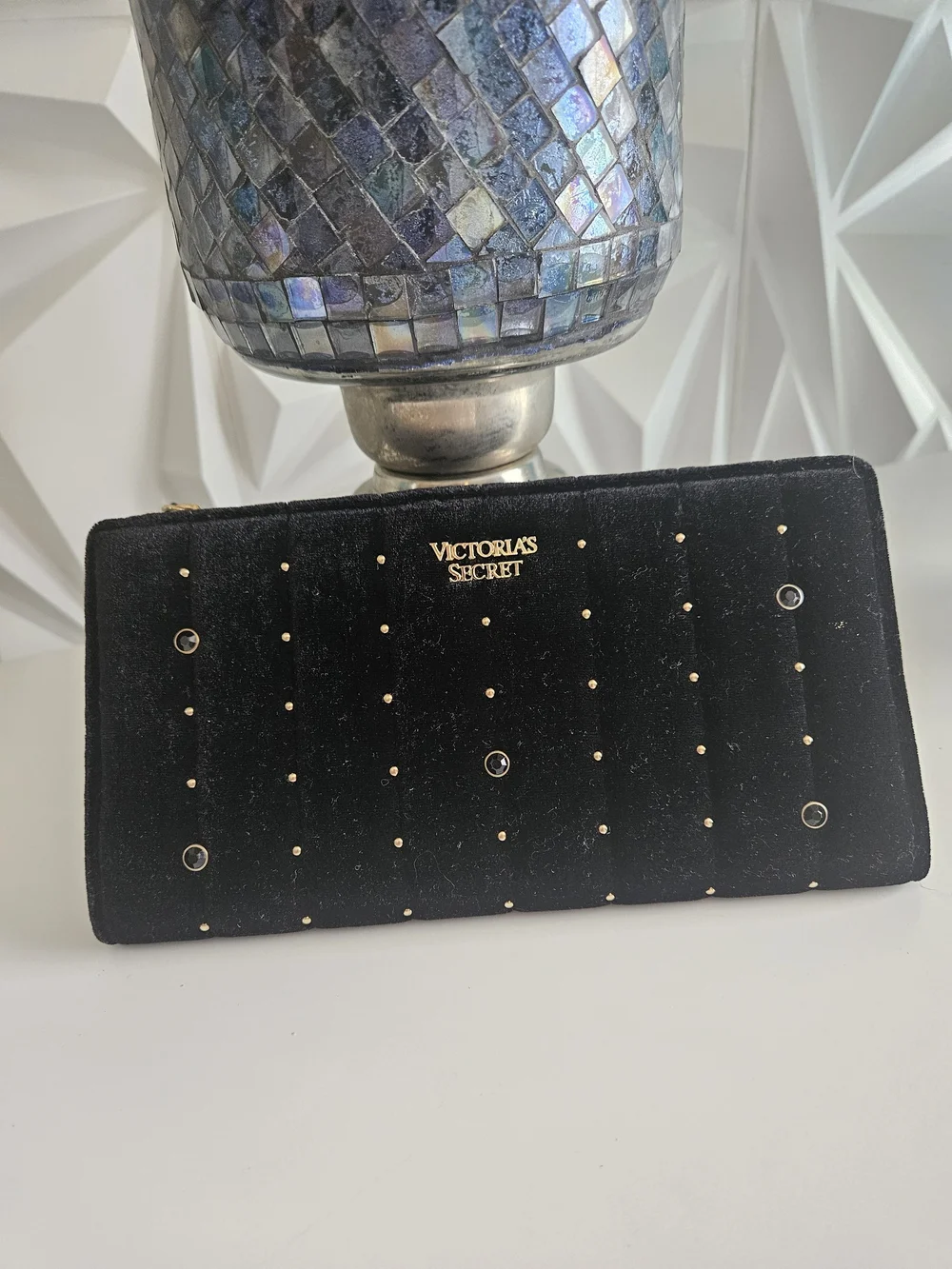 Victoria's Secret Black Studded Velvet Clutch Wallet